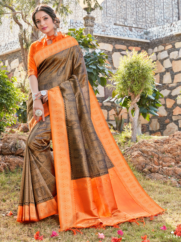 Traditional Saree Black Color Banarasi Art Silk Woven Saree For Mehndi
