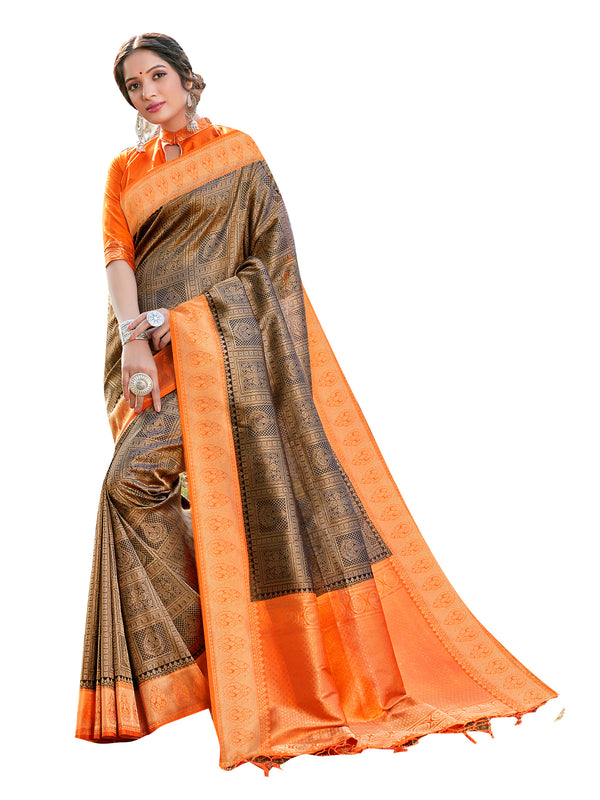 Traditional Saree Black Color Banarasi Art Silk Woven Saree For Mehndi