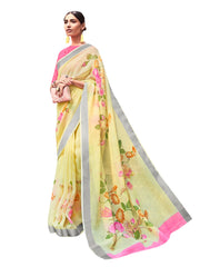 Classic Saree Yellow Color Cotton Silk Printed Saree For Party