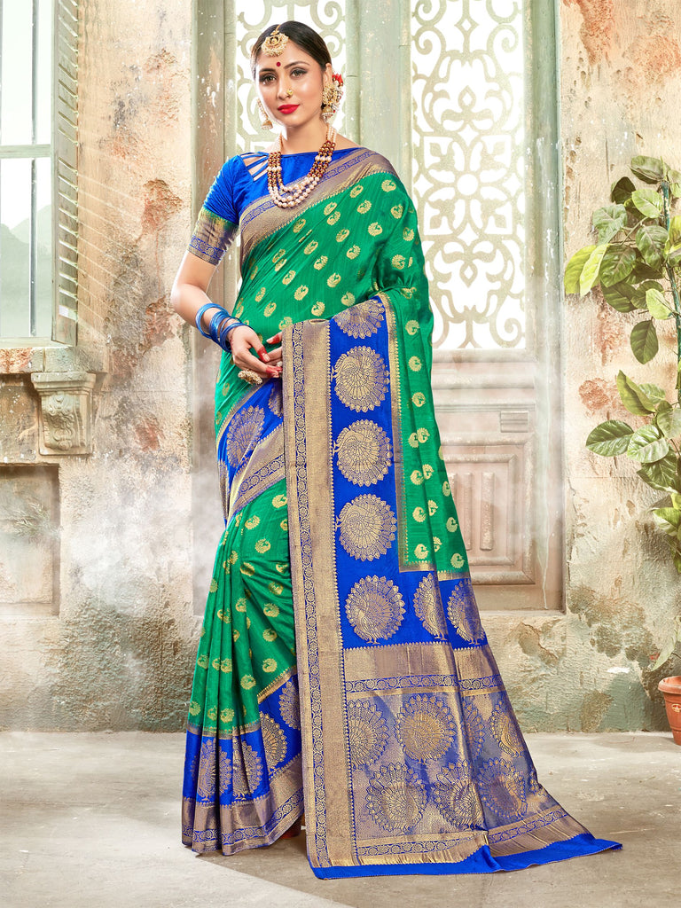 Contemporary Green Color Banarasi Art Silk Woven Saree For Party