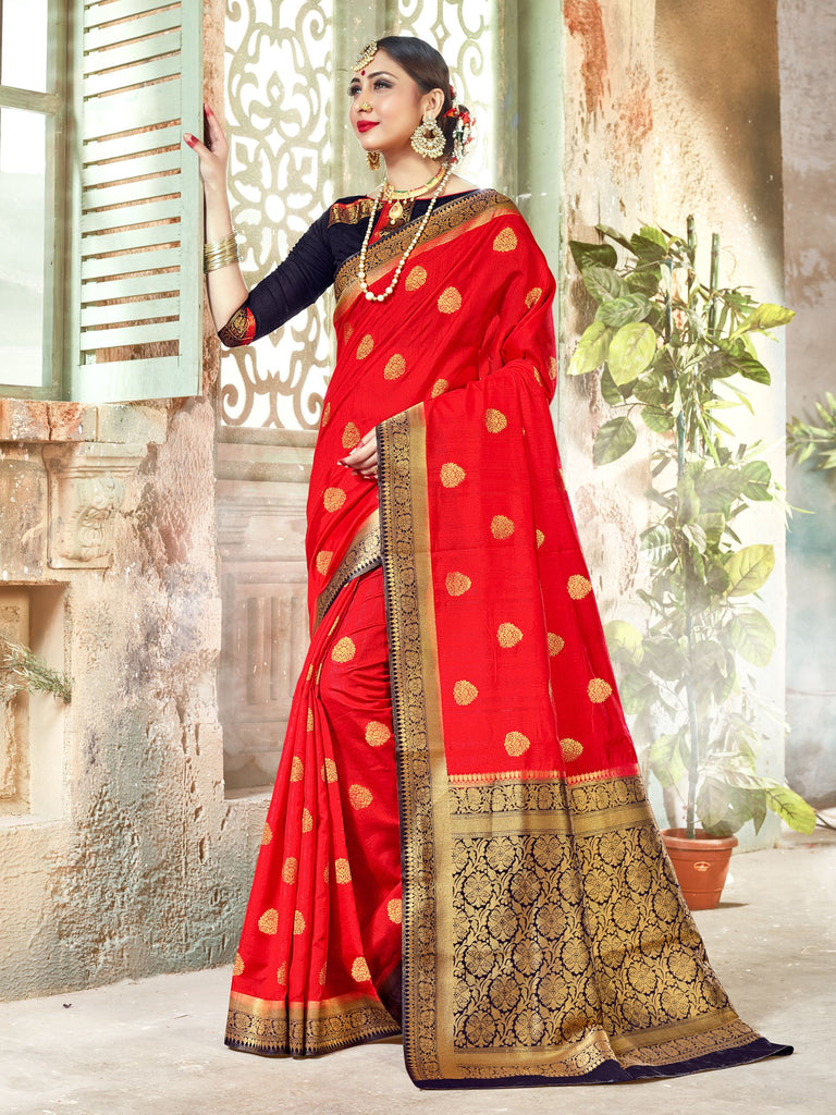 Contemporary Red Color Banarasi Art Silk Woven Saree For Party