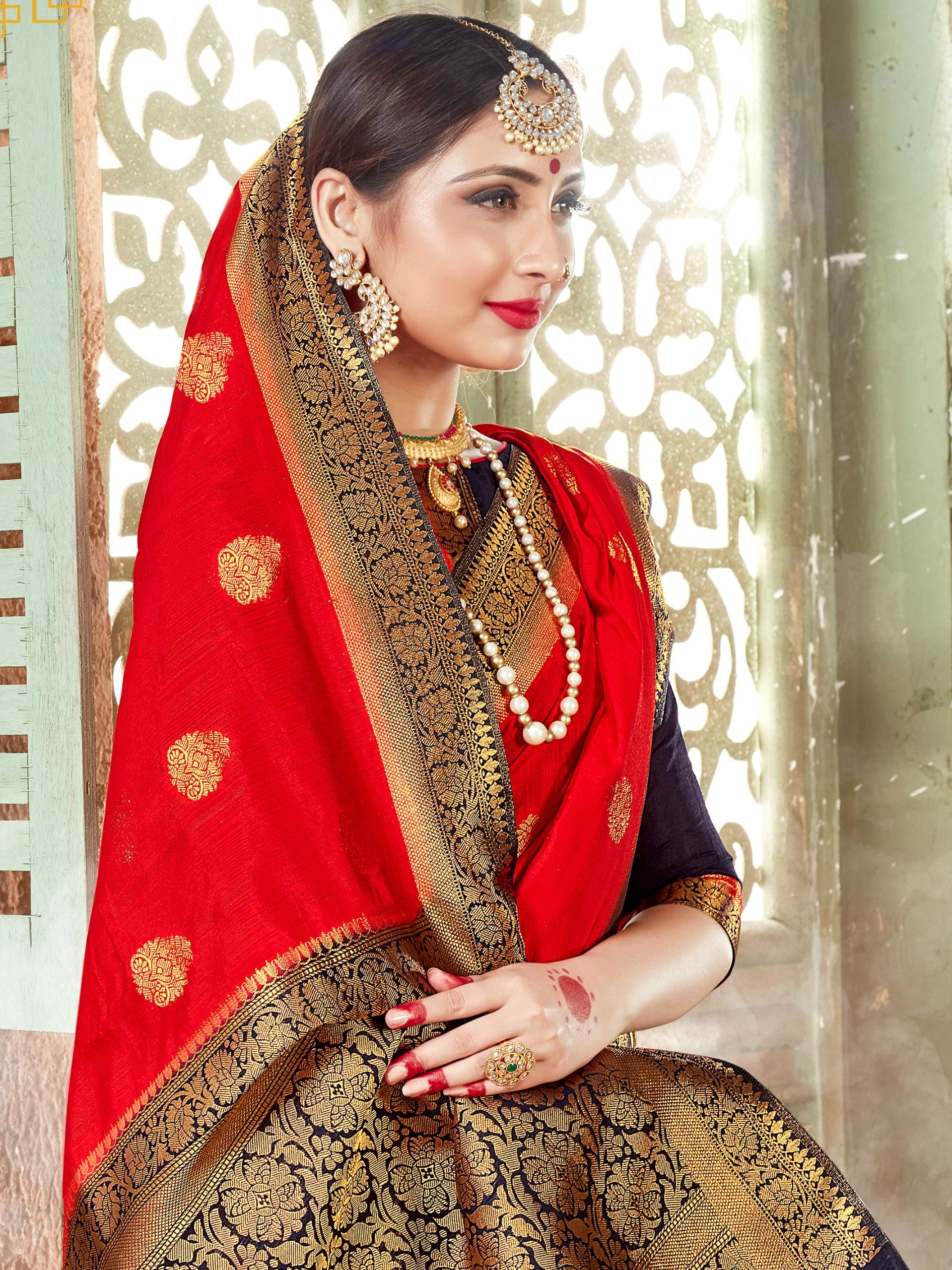 Red Banarasi Art Silk Woven Saree