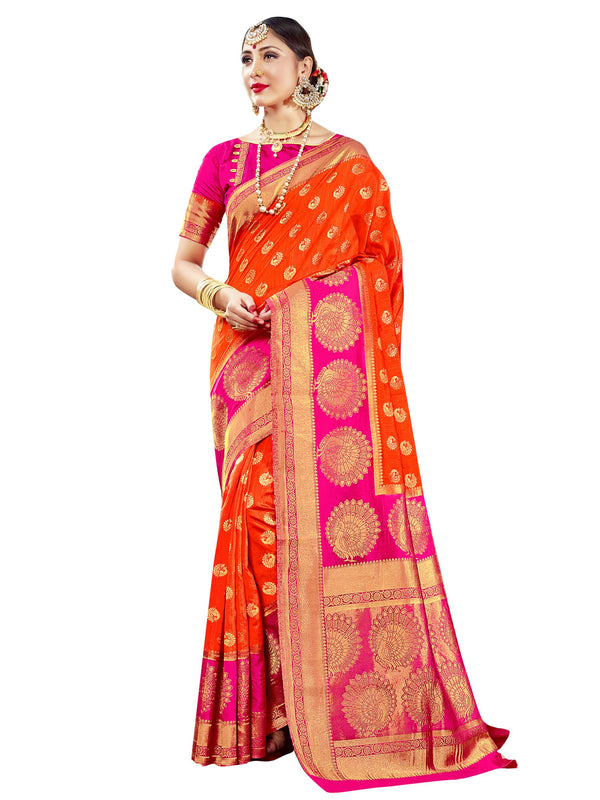 Contemporary Orange Color Banarasi Art Silk Woven Saree For Party