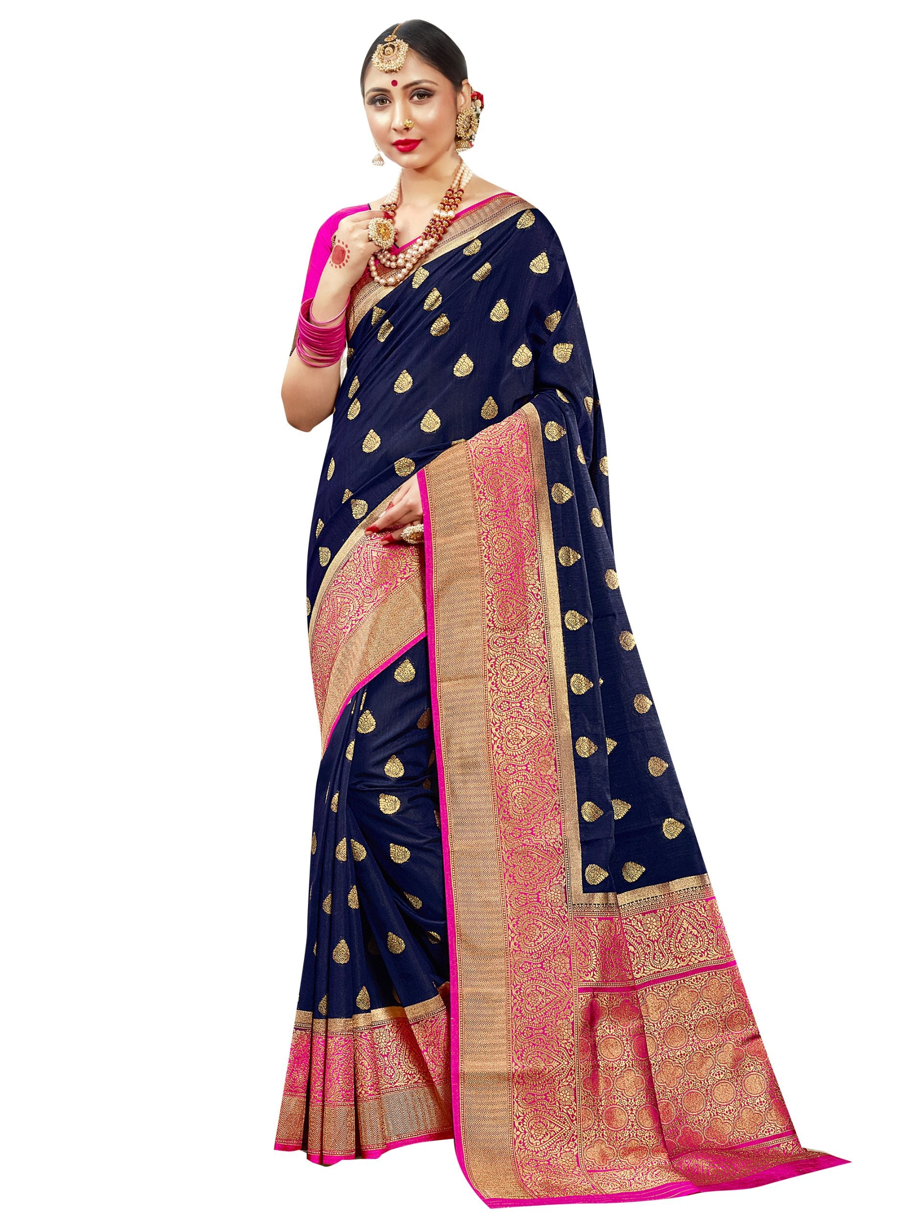 Contemporary Navy Blue Color Banarasi Art Silk Woven Saree For Party