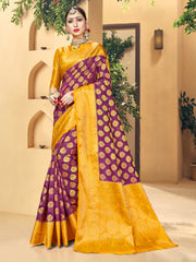 Wine Banarasi Art Silk Woven Saree