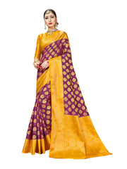 Wine Banarasi Art Silk Woven Saree