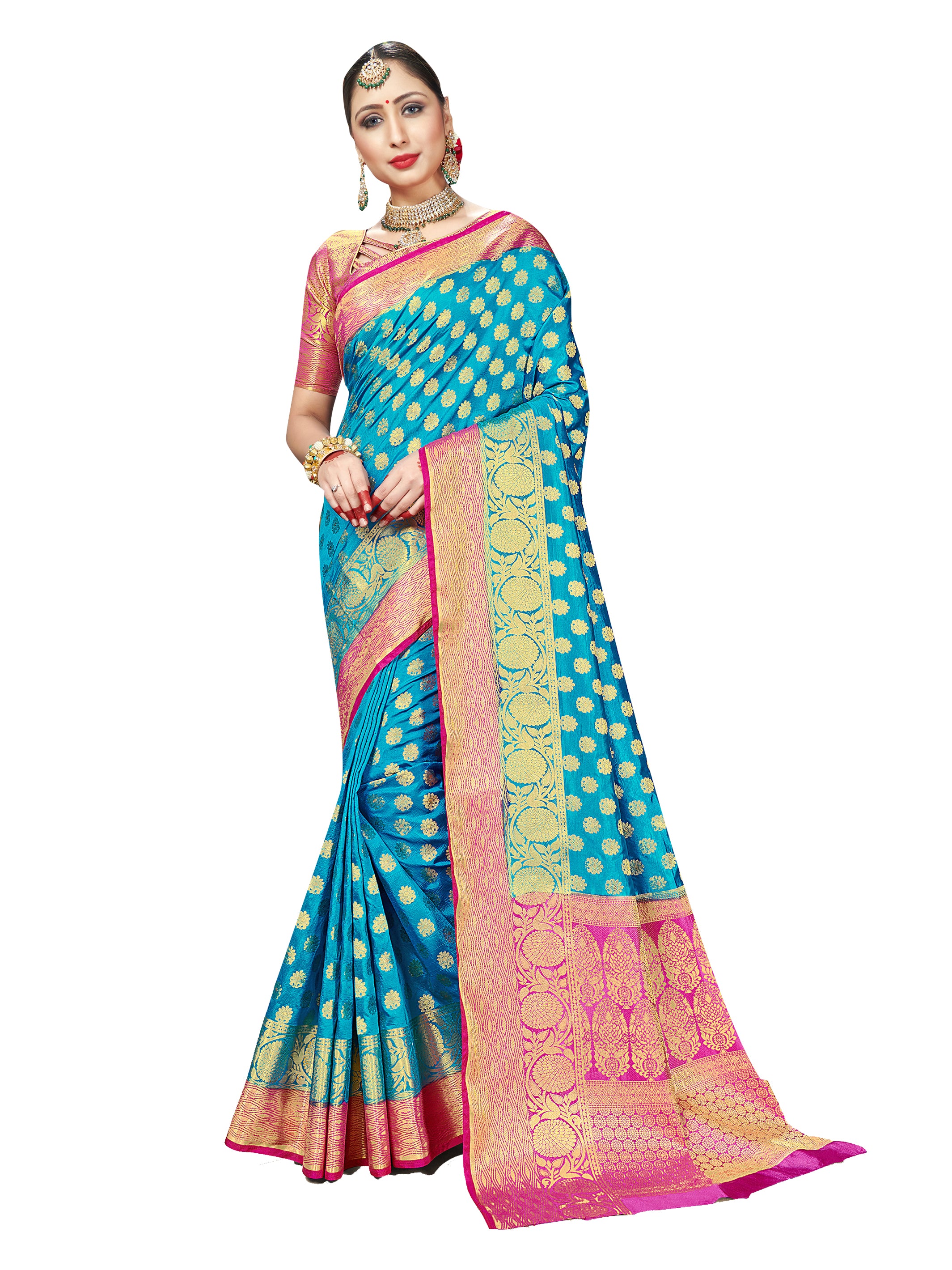 Turquoise Banarasi Art Silk Woven Saree