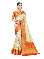 Off white Banarasi Art Silk Woven Saree