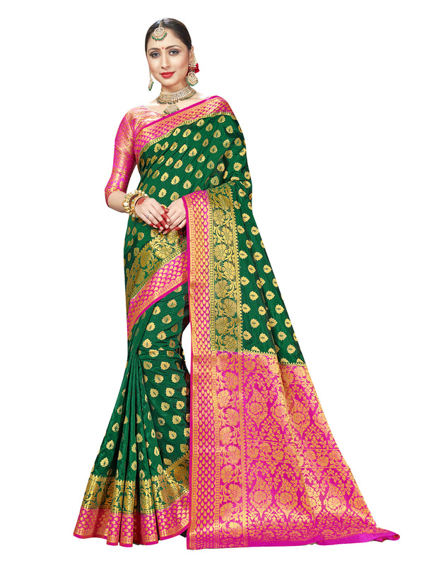 Trendy Saree Green Color Banarasi Art Silk Woven Saree For Reception