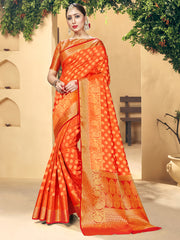 Orange Banarasi Art Silk Woven Saree