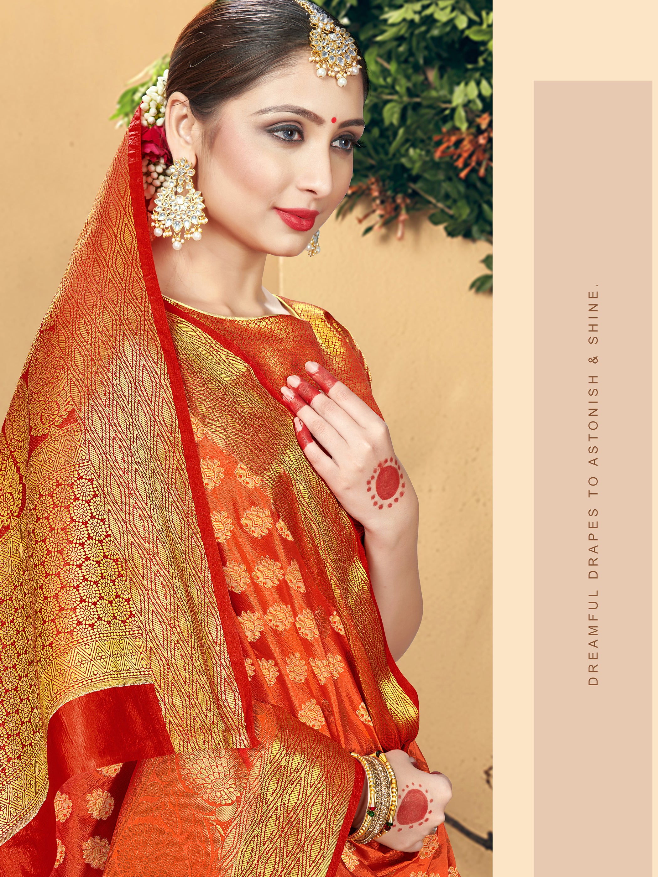 Orange Banarasi Art Silk Woven Saree