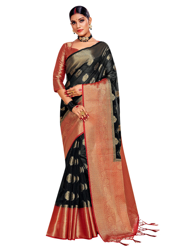 Shaded Saree Black Color Banarasi Art Silk Woven Saree For Festival