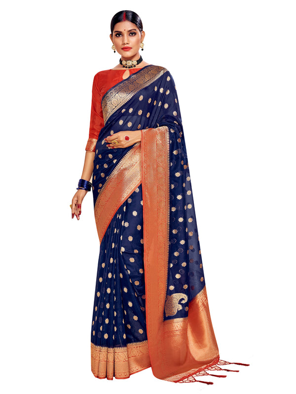 Shaded Saree Navy Blue Color Banarasi Art Silk Woven Saree For Festival