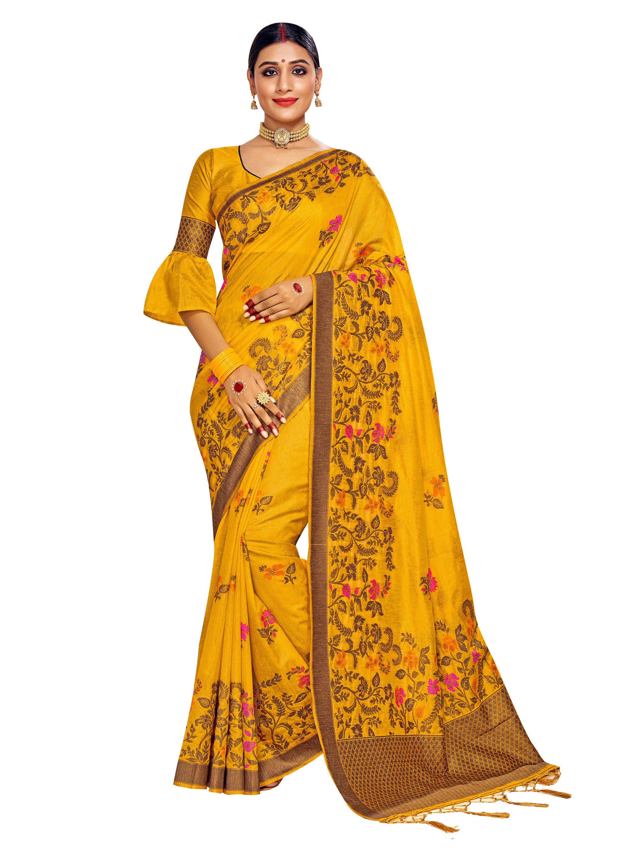 Mustard Banarasi Art Silk Woven Saree