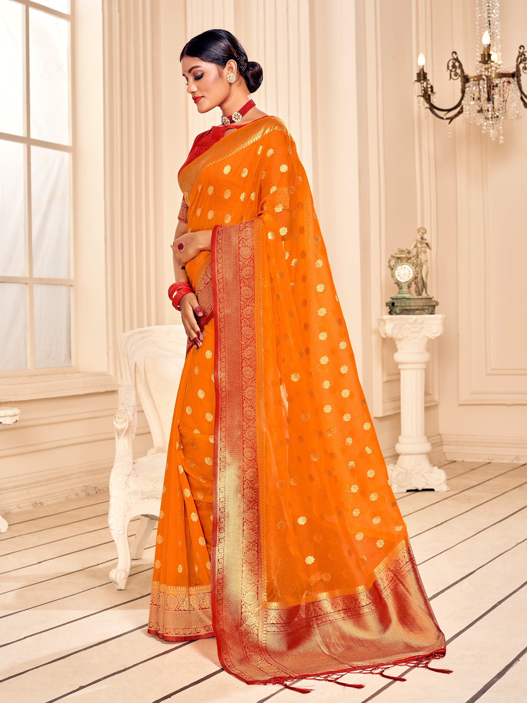 Orange Banarasi Art Silk Woven Saree