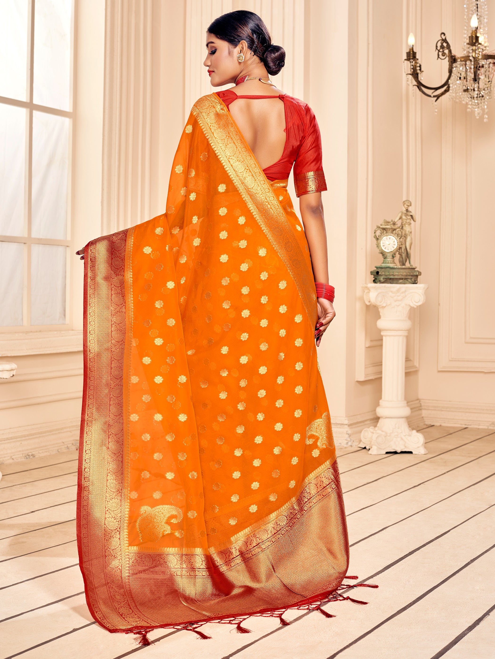 Orange Banarasi Art Silk Woven Saree