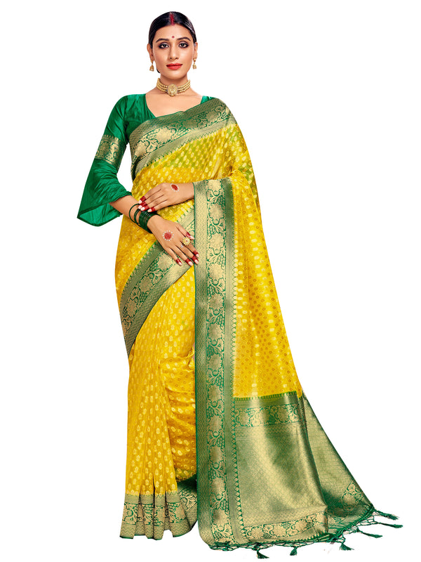 Shaded Saree Yellow Color Banarasi Art Silk Woven Saree For Festival
