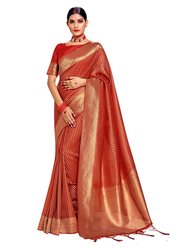 Shaded Saree Red Color Banarasi Art Silk Woven Saree For Festival