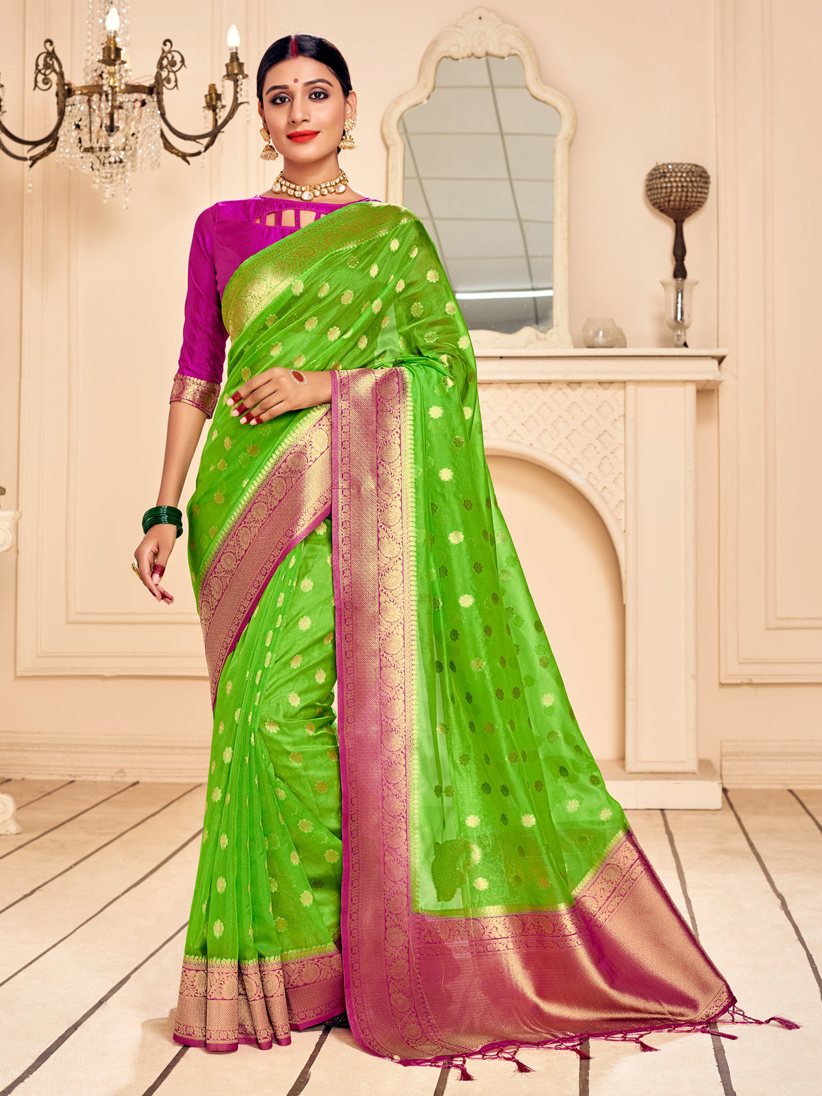 Green Banarasi Art Silk Woven Saree