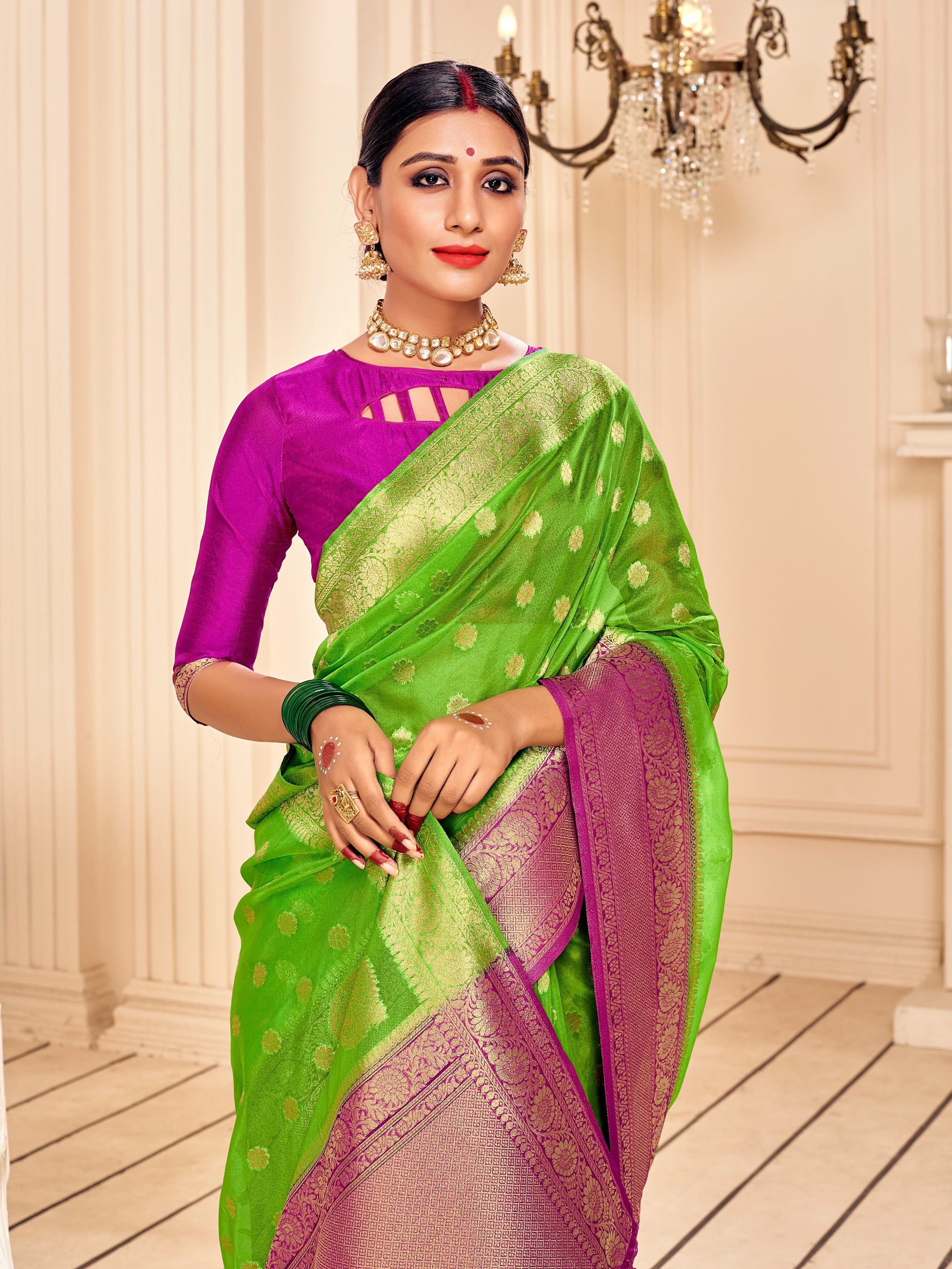 Green Banarasi Art Silk Woven Saree