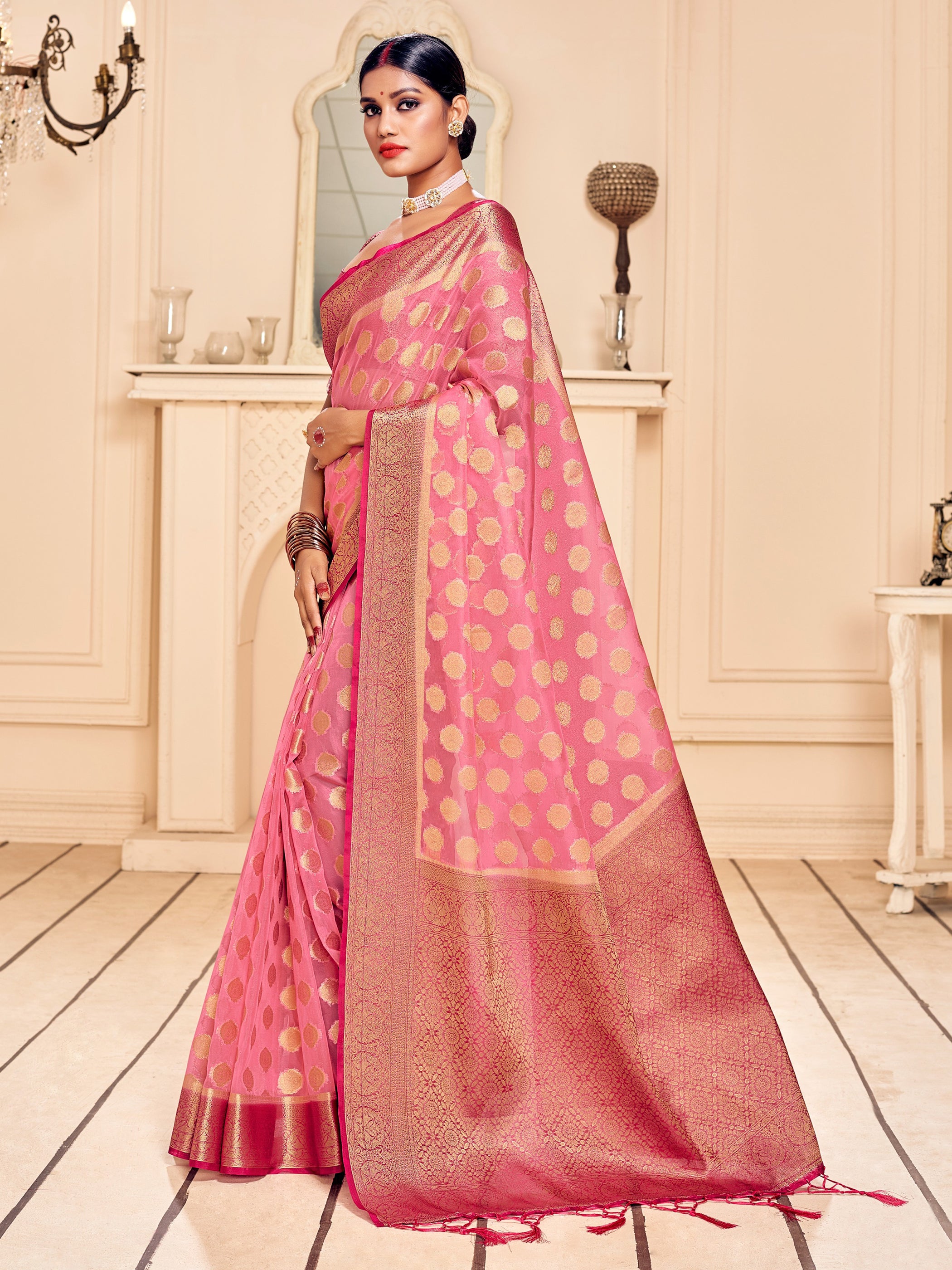 Pink Banarasi Art Silk Woven Saree