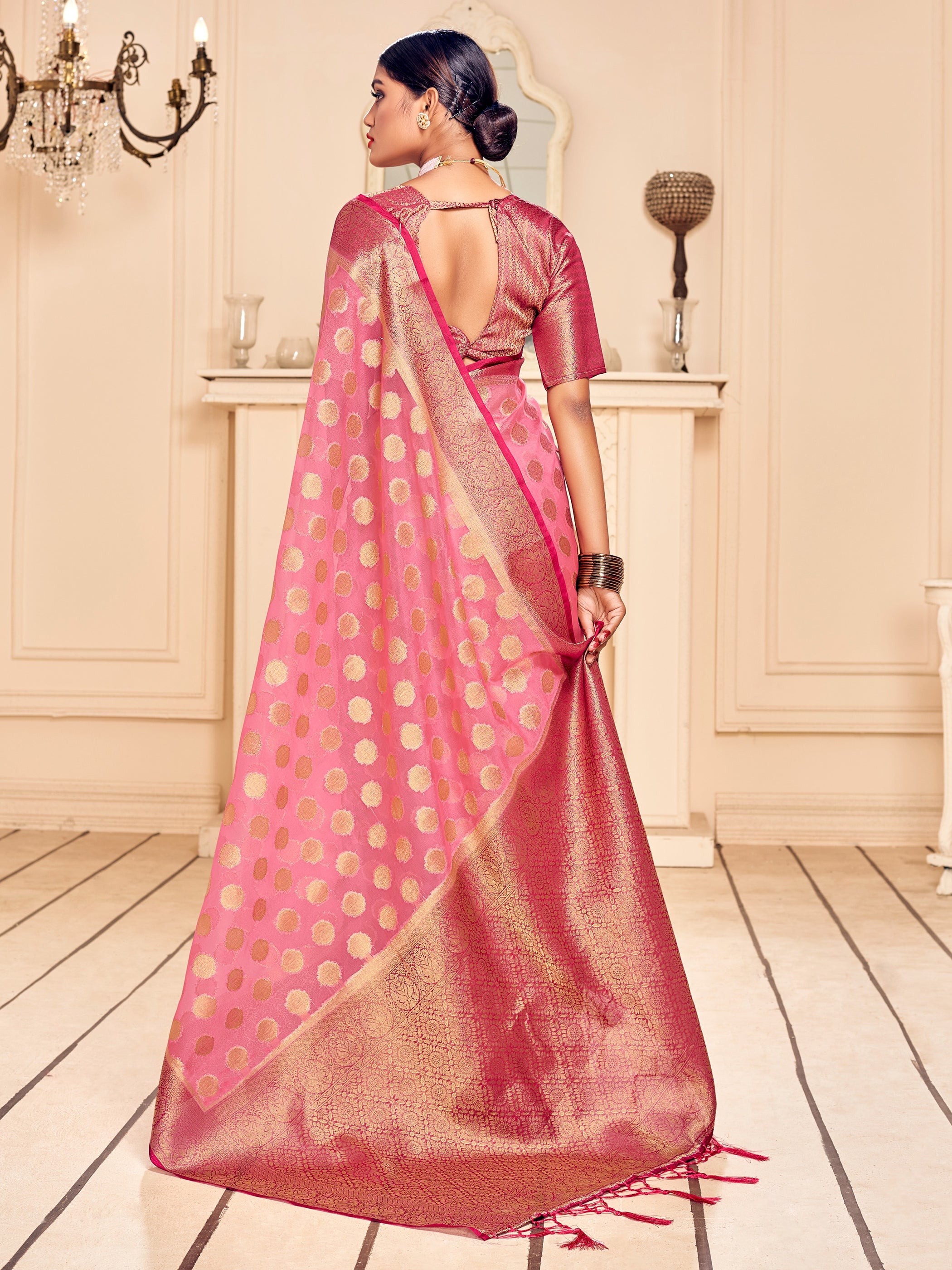 Pink Banarasi Art Silk Woven Saree