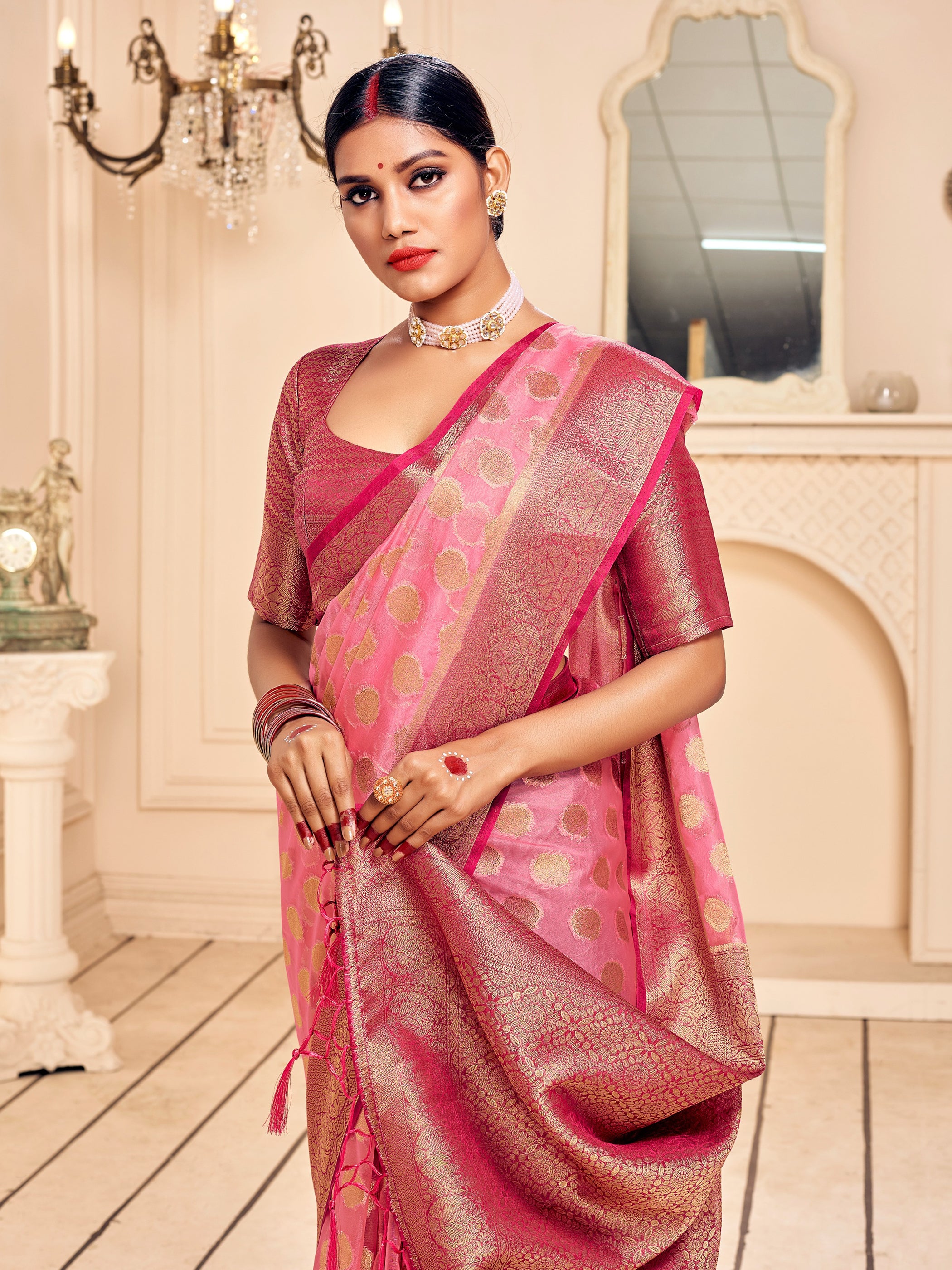 Pink Banarasi Art Silk Woven Saree