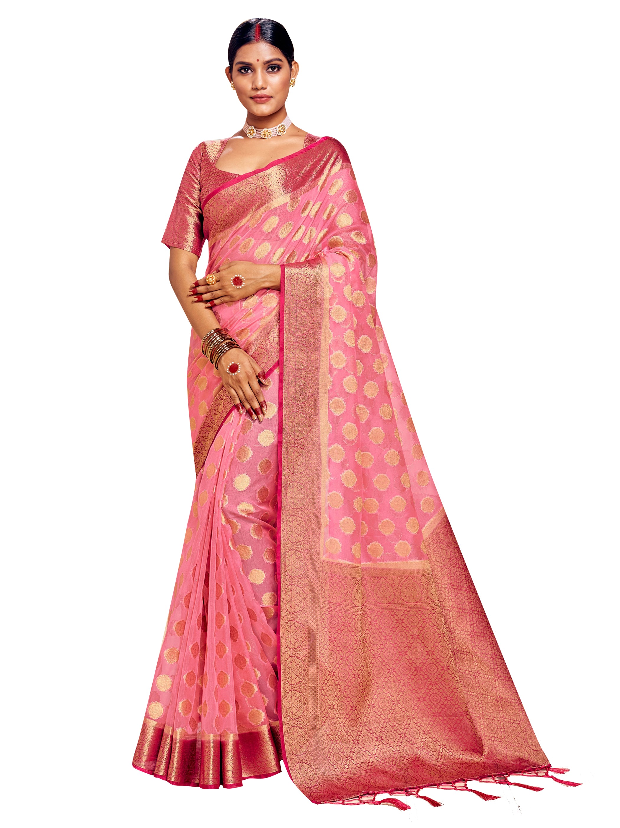 Pink Banarasi Art Silk Woven Saree