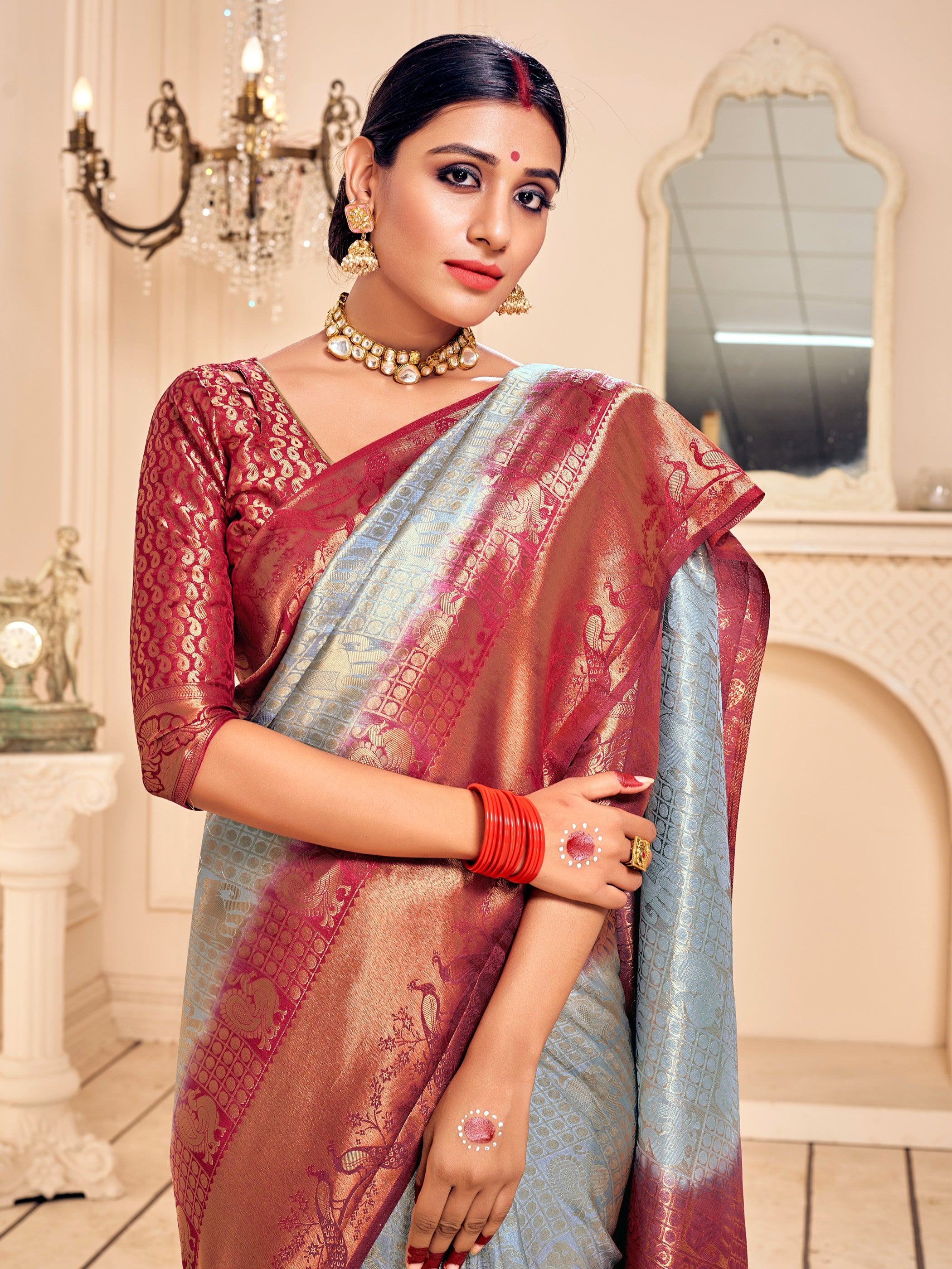 Gray Banarasi Art Silk Woven Saree