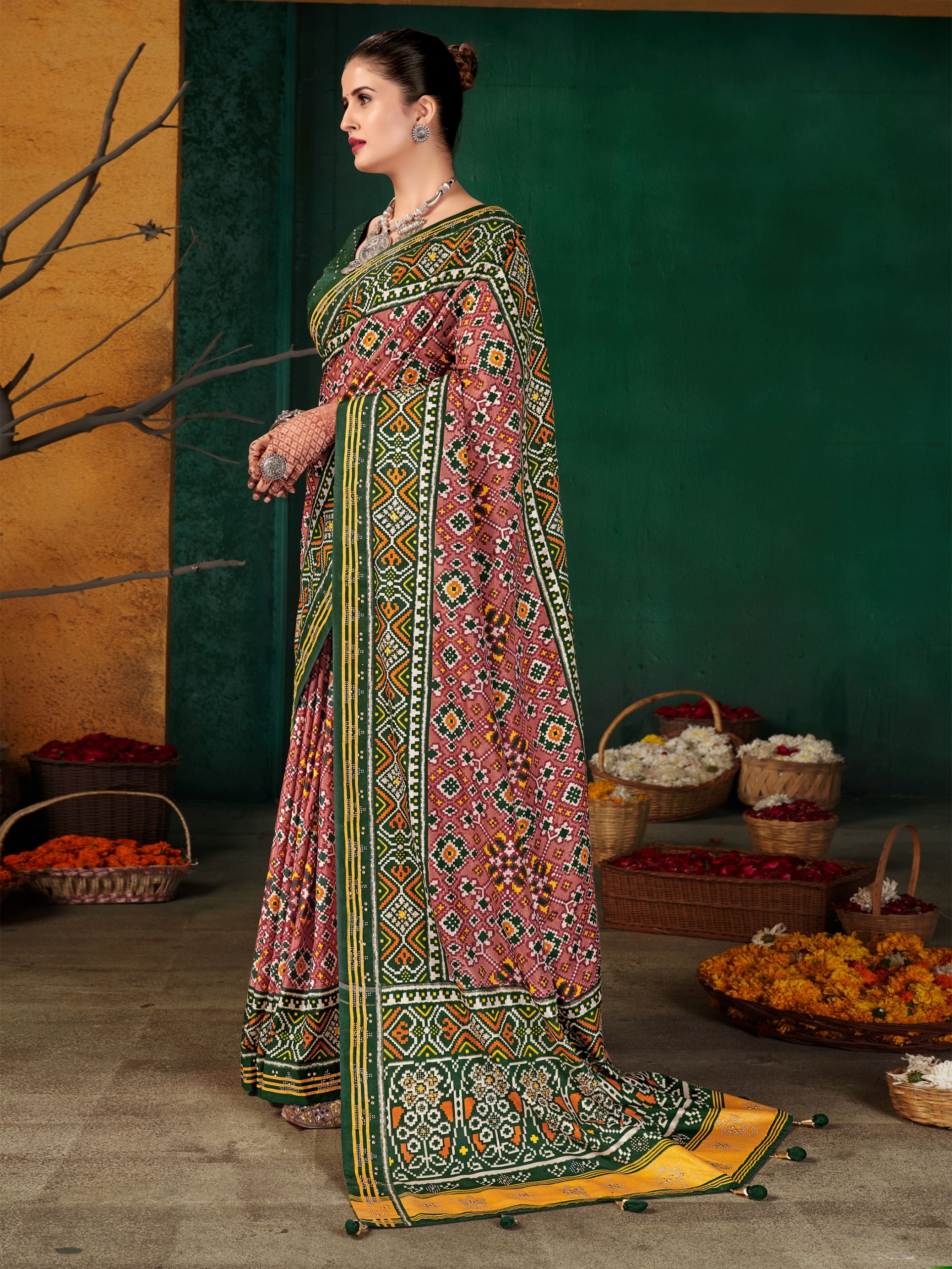 Bridal SareePeachColorCotton Art SilkPrintedSaree ForWedding