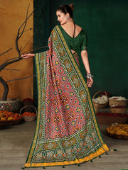 PeachCotton Art Silk PrintedSaree