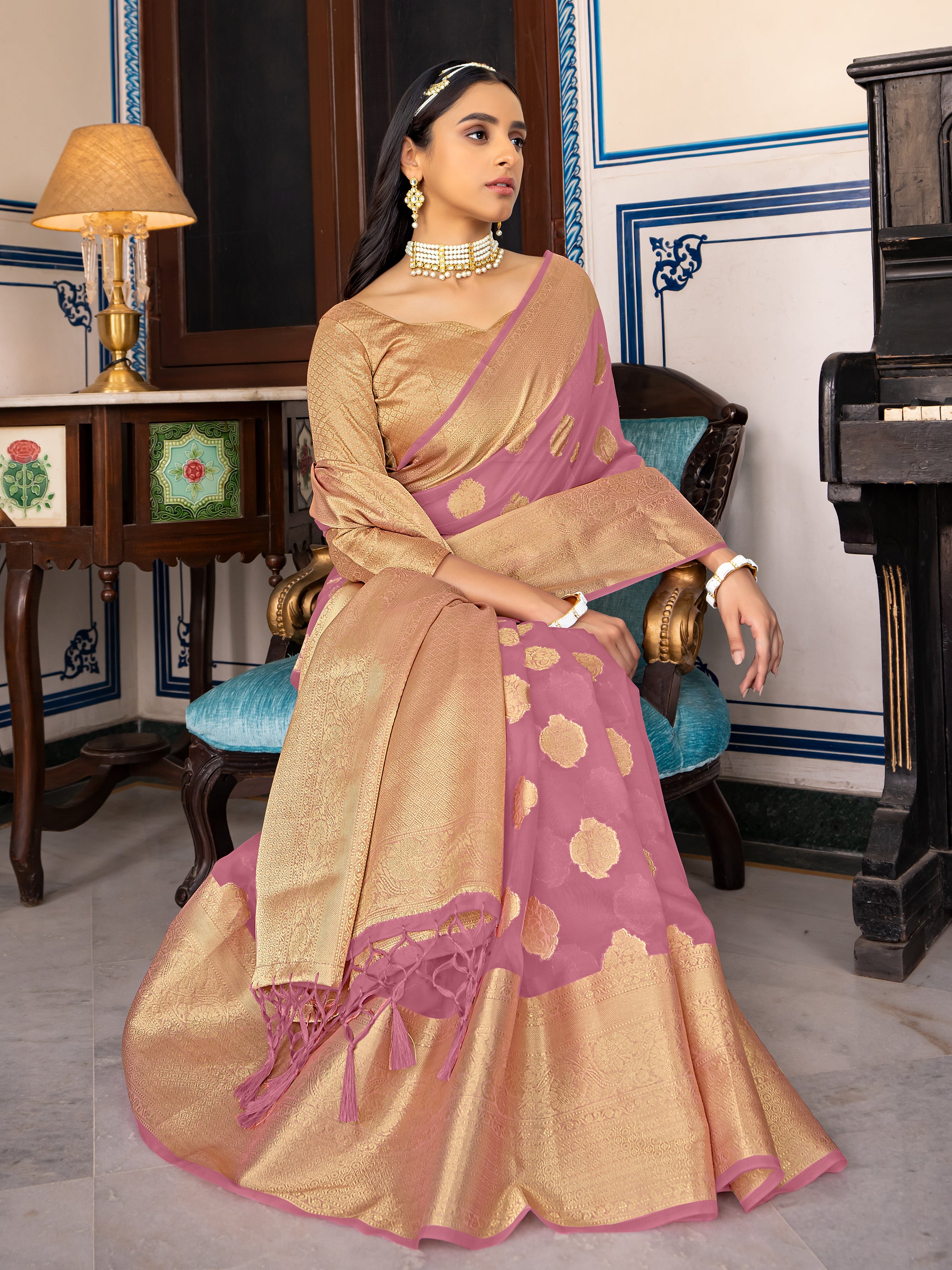 Light Purple Organza Silk Woven Saree