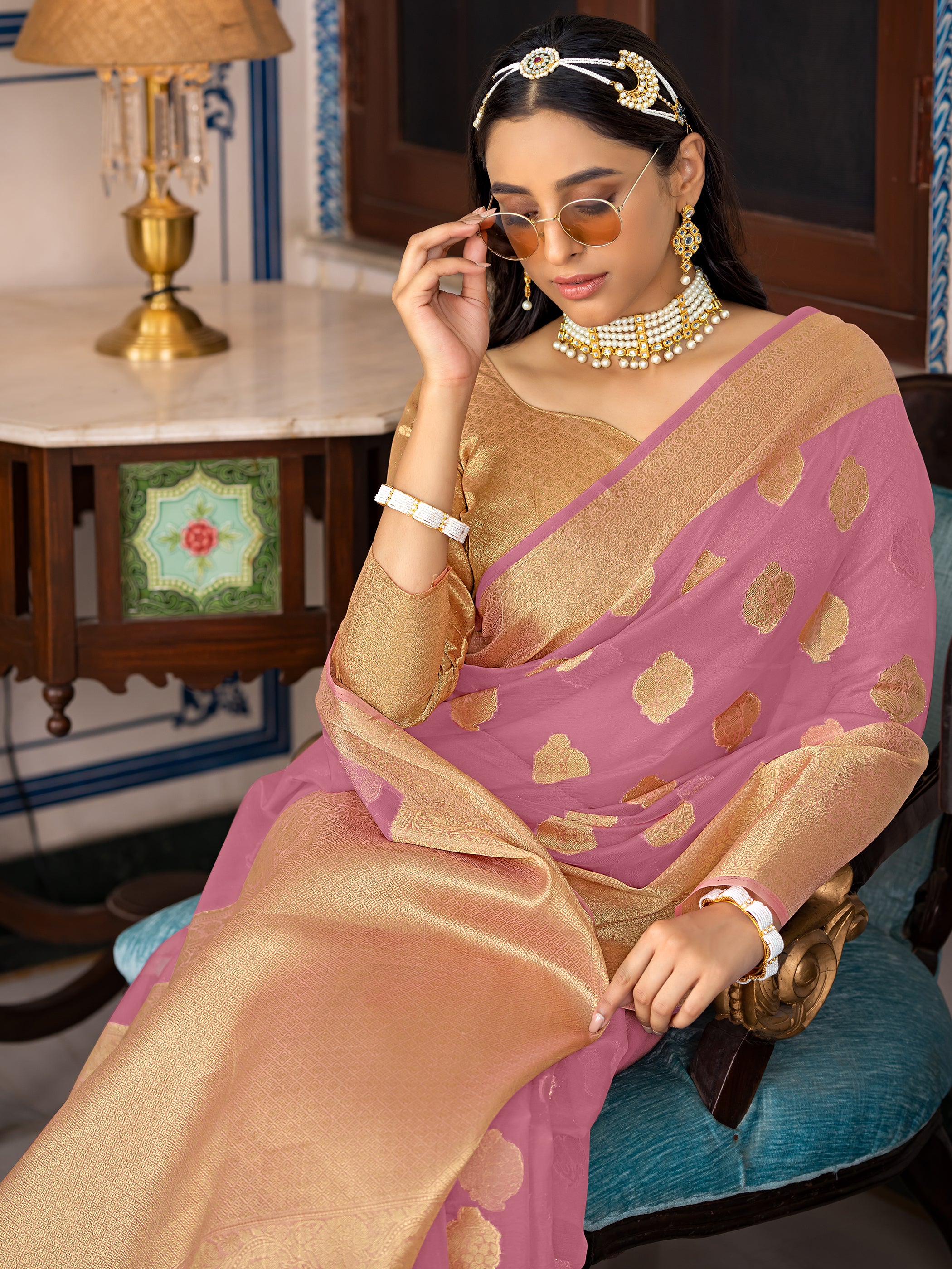 Light Purple Organza Silk Woven Saree