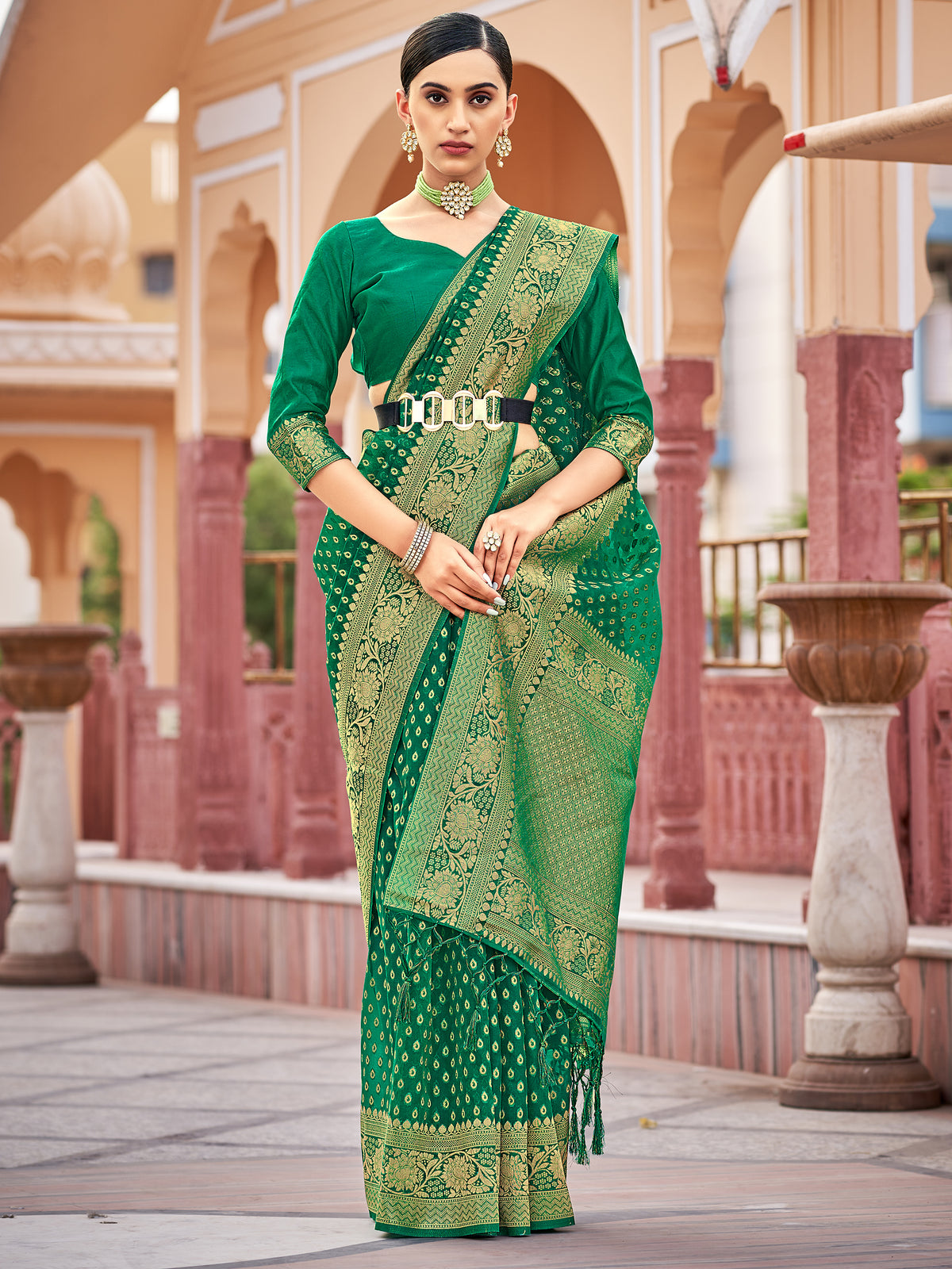 Green Organza Silk Woven Saree