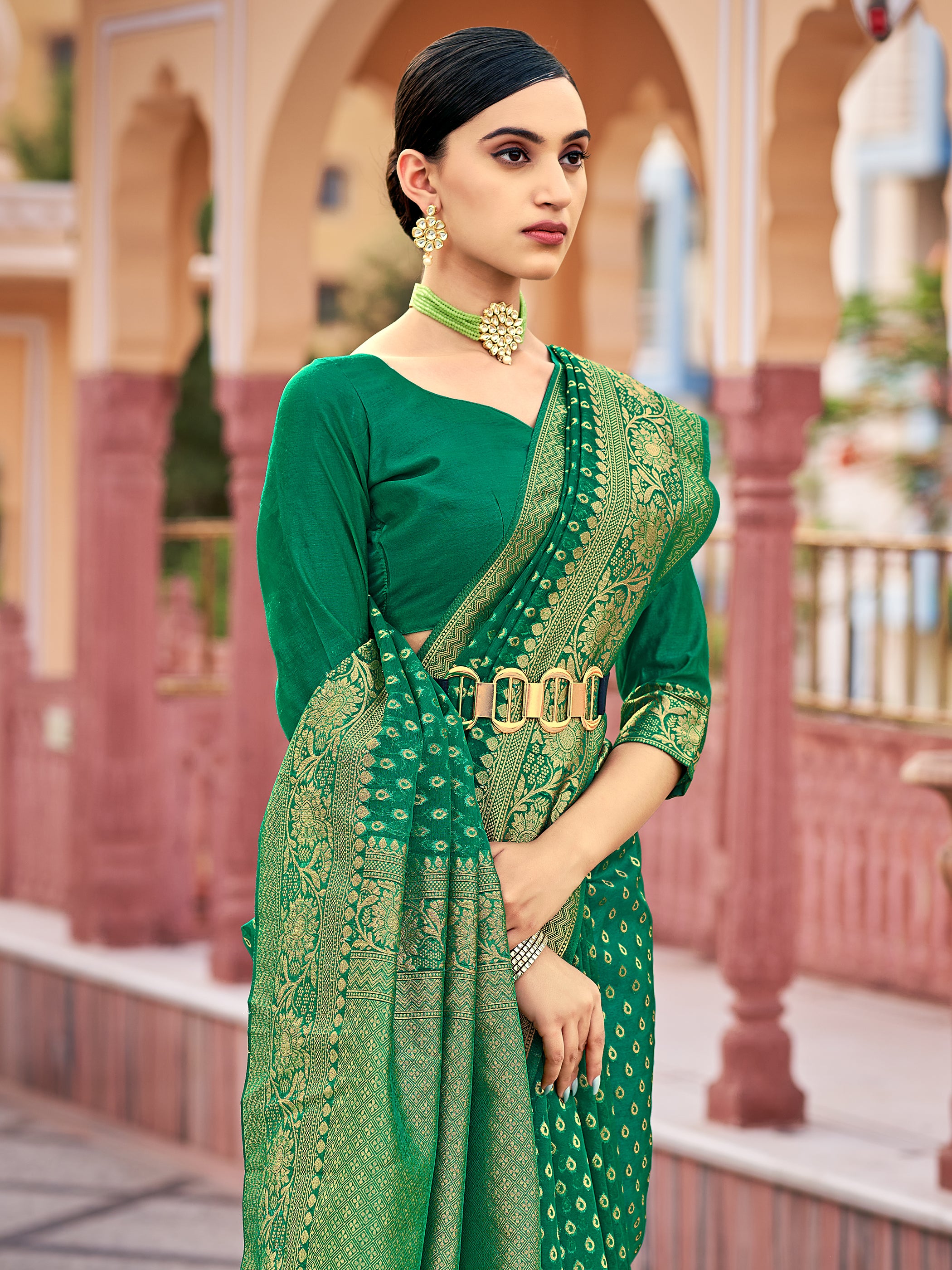 Green Organza Silk Woven Saree