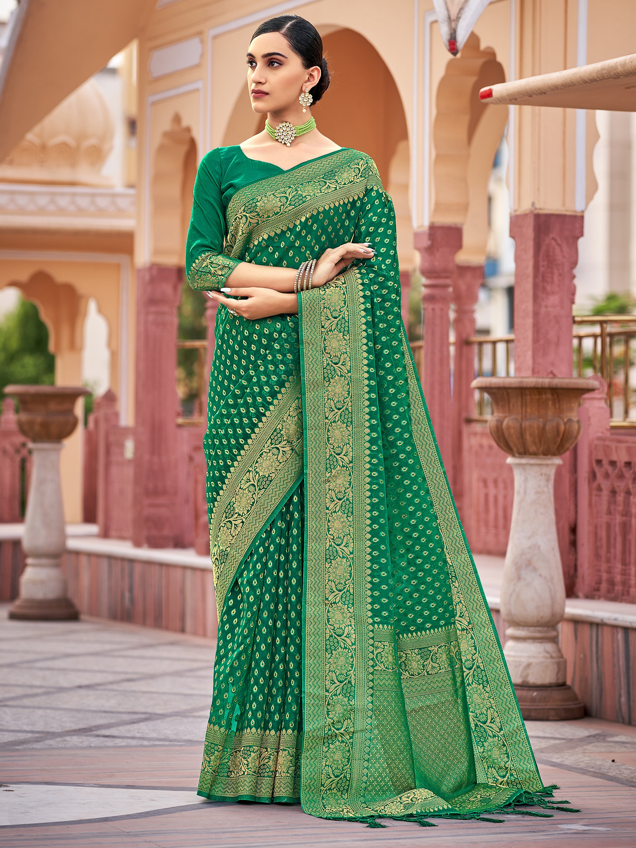 Green Organza Silk Woven Saree