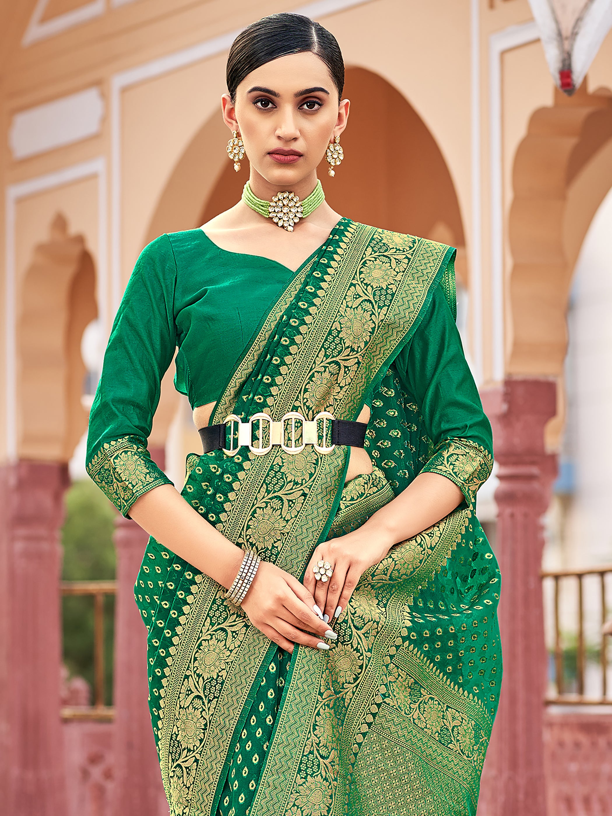 Green Organza Silk Woven Saree