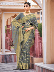 Grey Organza Silk Woven Saree