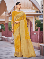 Yellow Organza Silk Woven Saree