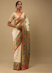 White Banarasi Art Silk Woven Saree