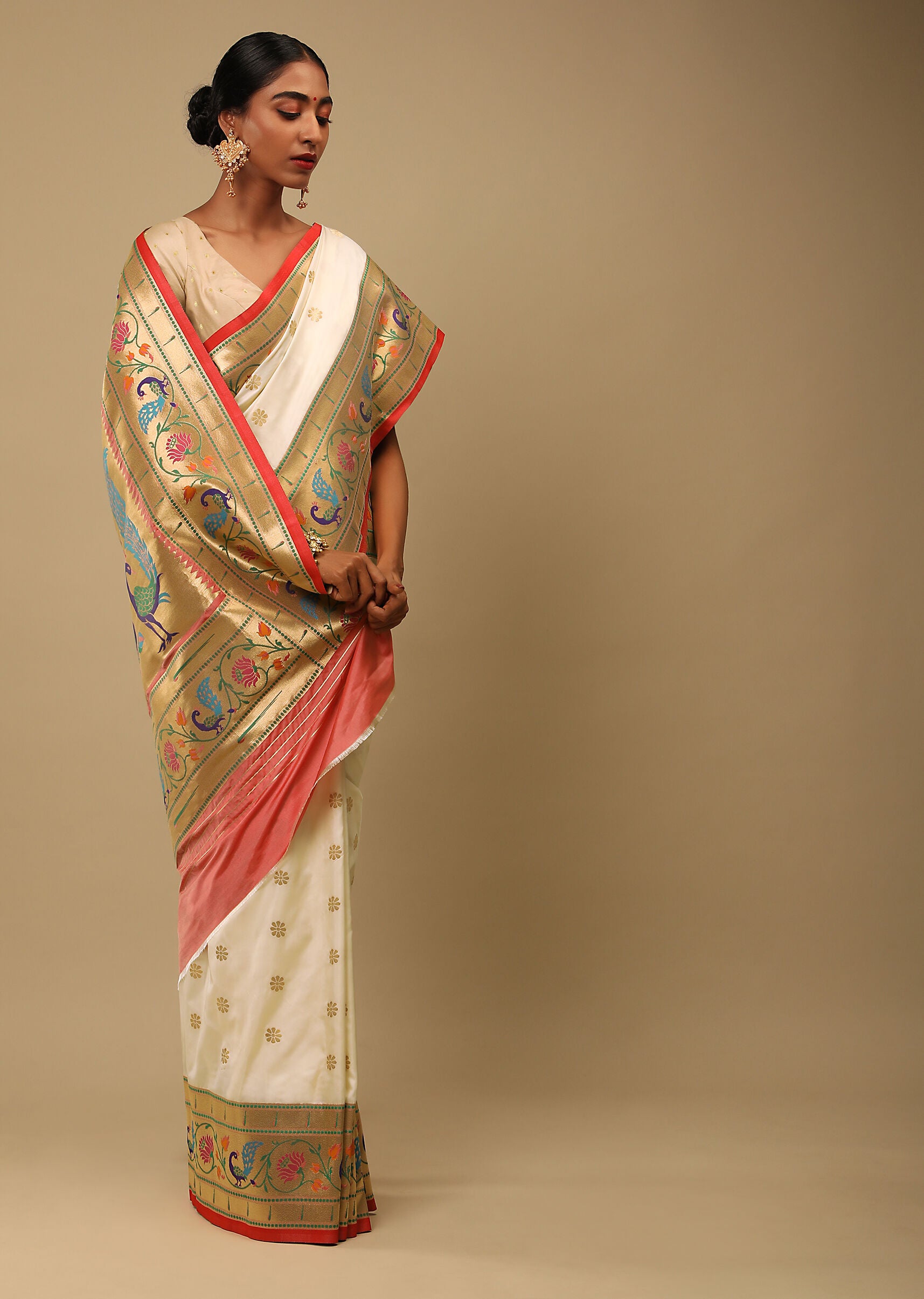 White Banarasi Art Silk Woven Saree