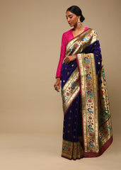 Navy Blue Banarasi Art Silk Woven Saree