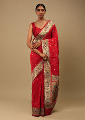 Sari tissé en soie d'art Banarasi rouge