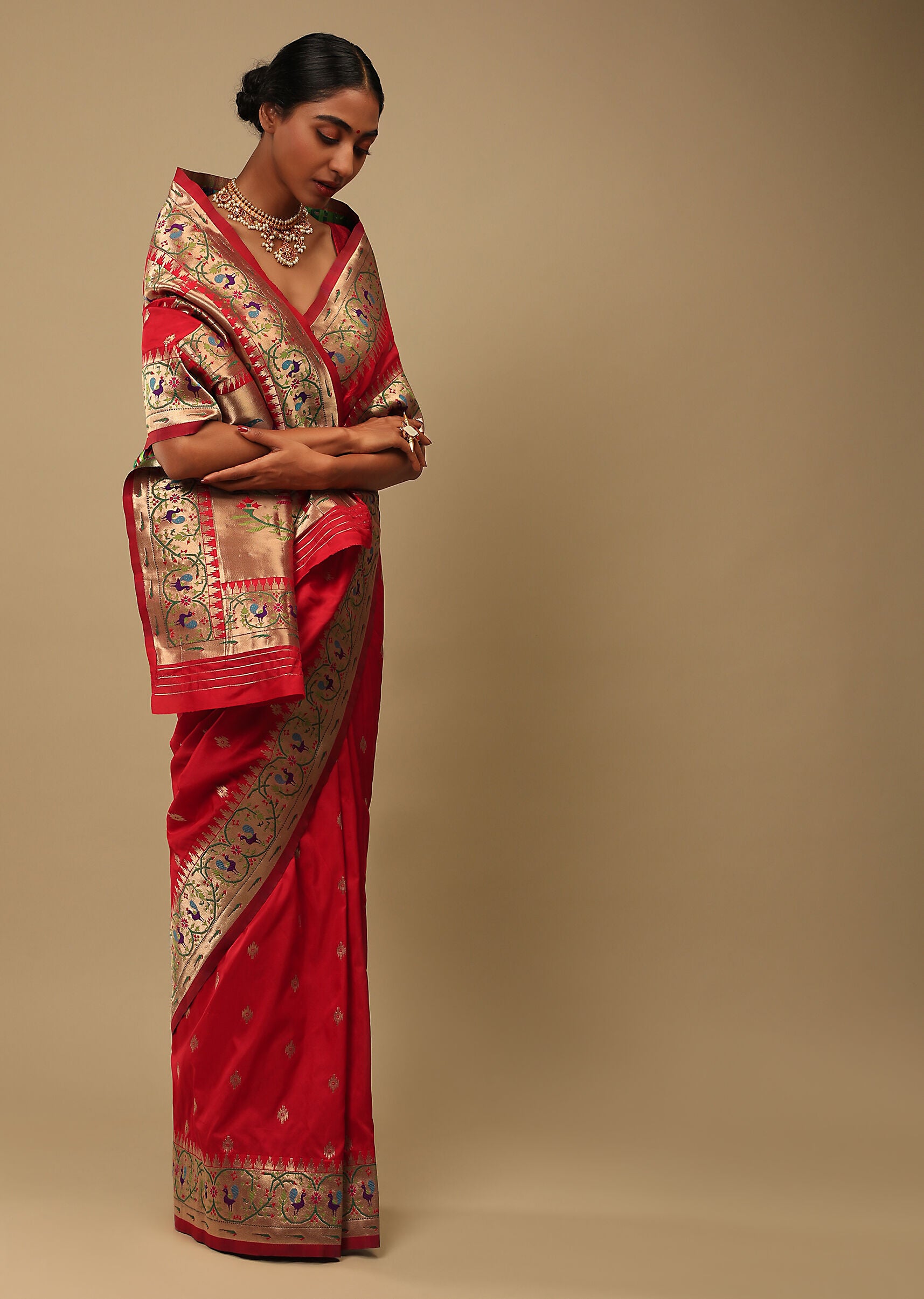 Designer SareeRedColorBanarasi Art SilkWovenSaree ForEngagement