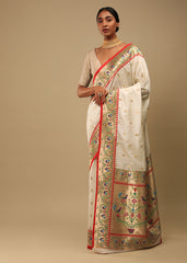 Off White Banarasi Art Silk Woven Saree