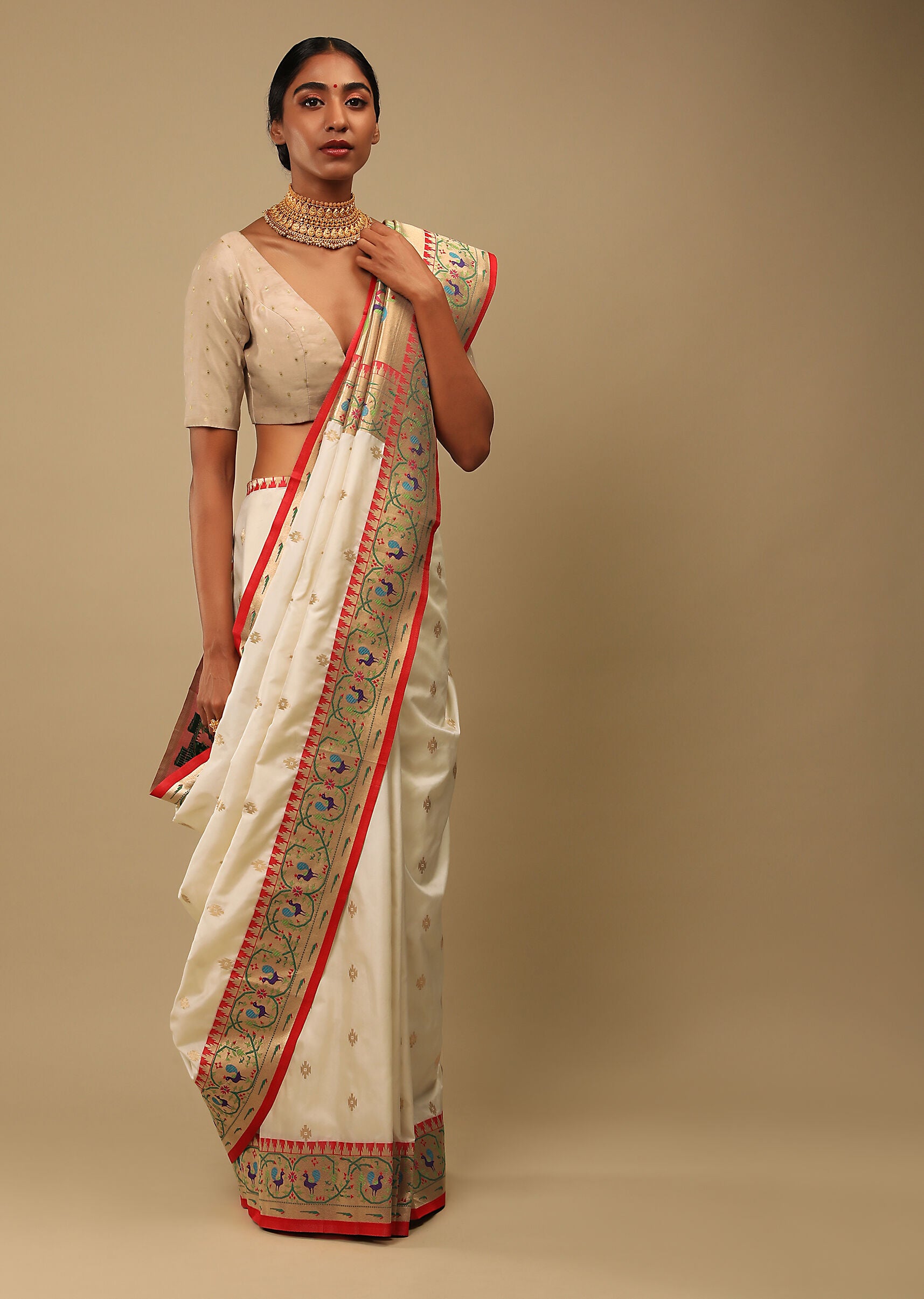 Off White Banarasi Art Silk Woven Saree