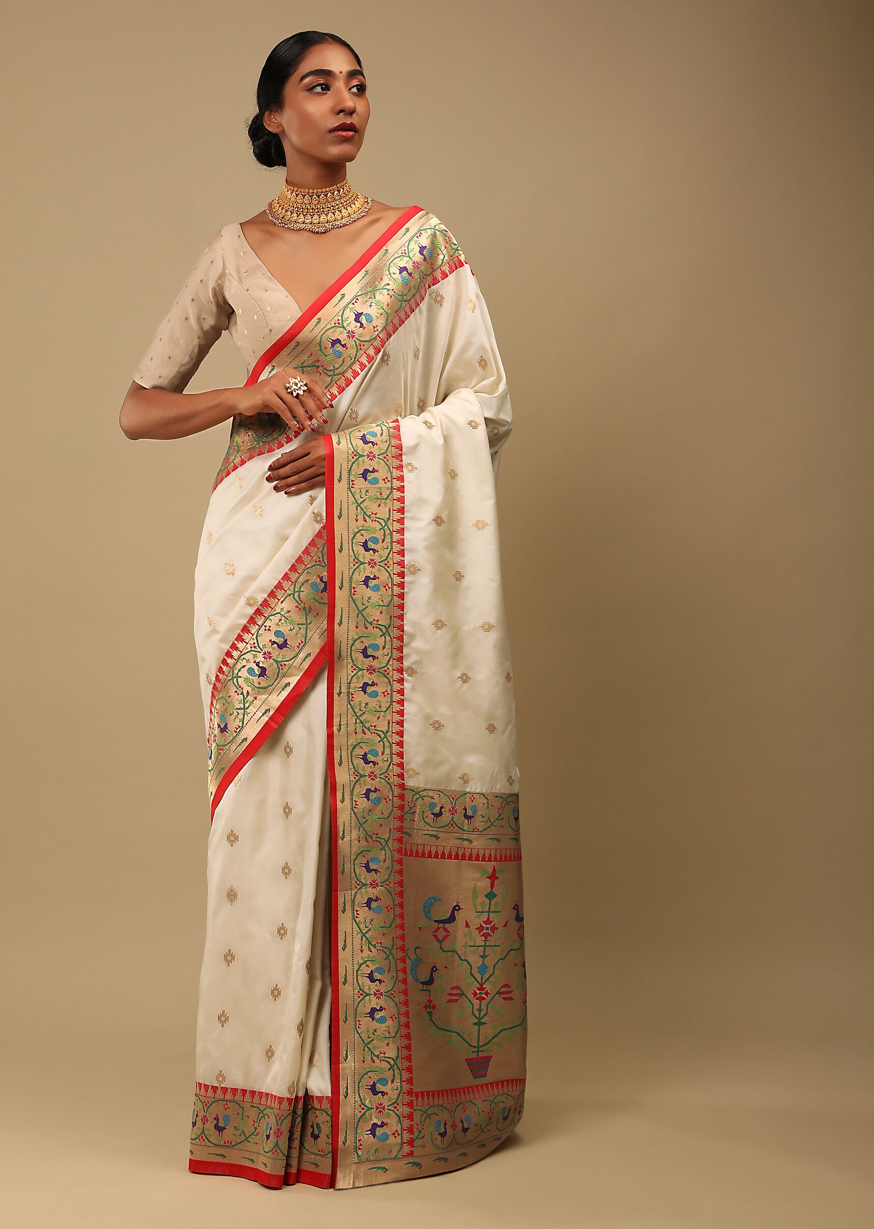 Off White Banarasi Art Silk Woven Saree