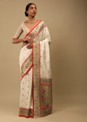 Off White Banarasi Art Silk Woven Saree