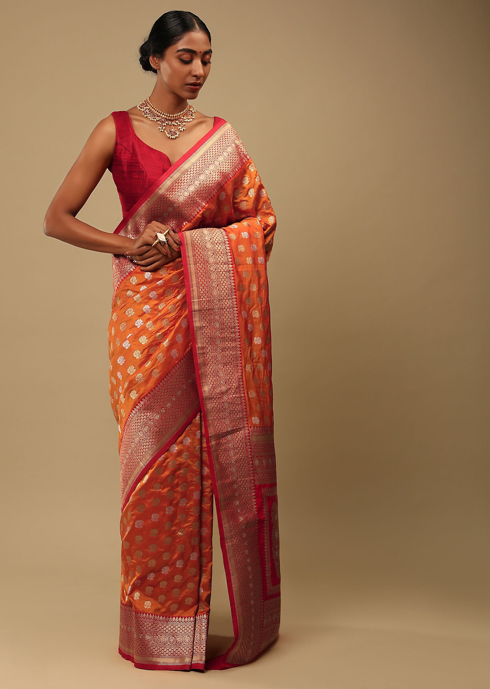 Orange Banarasi Art Silk Woven Saree