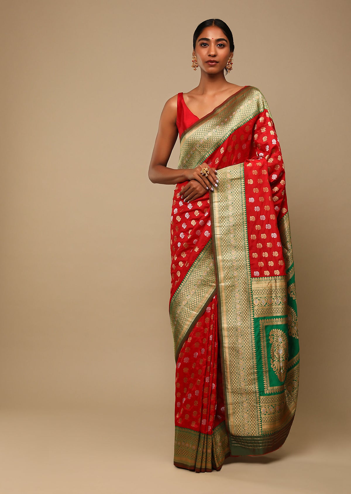 Designer SareeRedColorBanarasi Art SilkWovenSaree ForEngagement